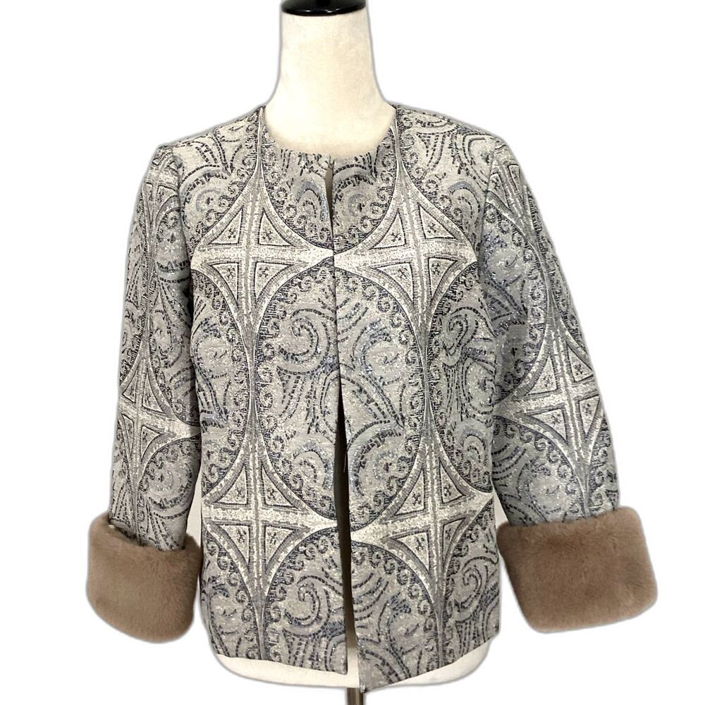 Chico’s Jacket Blazer Women’s Size 0 Multi Color Detachable Faux Fur Sleeves